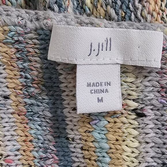 J. Jill Sweater Women's Med Blue‎ & Sage Linear Striped Textured Pullover Knit - Picture 8 of 8